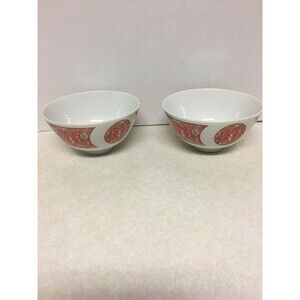 2 Vintage Great China Porcelain Rice Bowl White Red 4 1/4"
